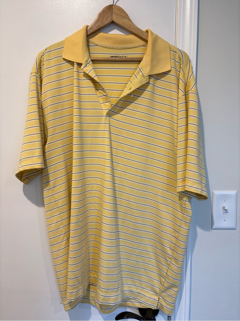 Nike Dry Fit Yellow with Blue Stripes Gold Polo Shirt